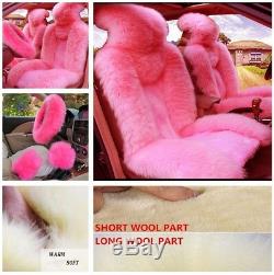 5pcs/set Pink Wool Fur 5-seat Car Seat Steering Wheel Gear Knob Brake Cover Warm