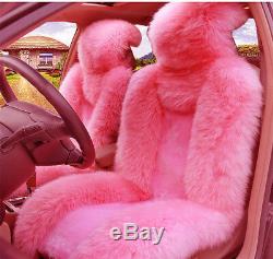 5pcs/set Pink Wool Fur 5-seat Car Seat Steering Wheel Gear Knob Brake Cover Warm