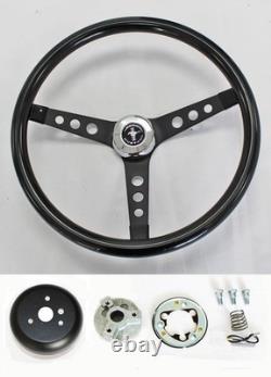 65-69 Ford Mustang Grant Steering Wheel Black on Black 15 Mustang Center Cap