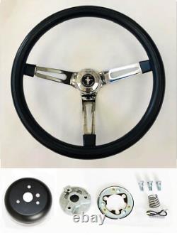 65-69 Ford Mustang Steering Wheel Black on Chrome 13 1/2 Mustang Center Cap