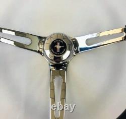 65-69 Ford Mustang Steering Wheel Black on Chrome 13 1/2 Mustang Center Cap