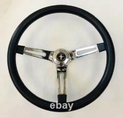 65-69 Ford Mustang Steering Wheel Black on Chrome 13 1/2 Mustang Center Cap