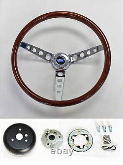 78-91 Ford Bronco F100 F150 F250 F350 Wood Chrome Steering Wheel High Gloss 15