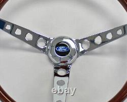 78-91 Ford Bronco F100 F150 F250 F350 Wood Chrome Steering Wheel High Gloss 15