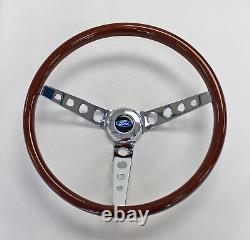 78-91 Ford Bronco F100 F150 F250 F350 Wood Chrome Steering Wheel High Gloss 15