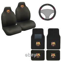 7pc FC Barcelona Car Truck Front Rear Floor Mats Seat Cover Steering Wheel Cover