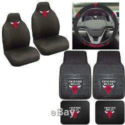 7pc Set NBA Chicago Bulls Car Truck Seat Covers Floor Mats Steering Wheel Cover