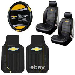 7pcs Chevy Elite Logo Car Truck Seat Covers Floor Mats Steering Wheel Cover Set