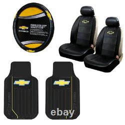 7pcs Chevy Elite Logo Car Truck Seat Covers Floor Mats Steering Wheel Cover Set
