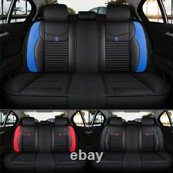8Pcs Full Set PU Leather Car Seat s Front & Rear Mat w Steering Wheel