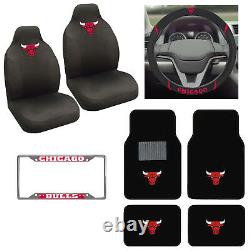 8pc NBA Chicago Bulls Car Truck Seat Covers Floor Mats Steering Wheel Cover Set