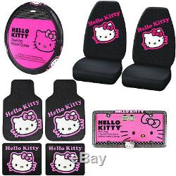 8pc Sanrio Hello Kitty Pink Car Floor Mats Steering Wheel Cover & Seat Covers