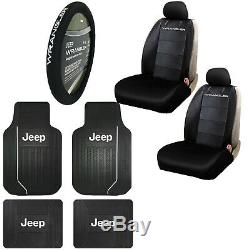 9PC JEEP WRANGLER Car Truck SUV Seat Covers Floor Mats & Steering Wheel Cover