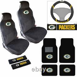 9PC NFL Green Bay Packers Car Truck Seat Covers Steering Wheel Cover Floor Mats