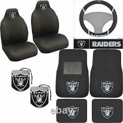 9PC NFL Las Vegas Raiders Car Truck Floor Mats Seat Covers Steering Wheel Cover