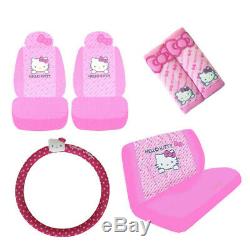 9PC Sanrio Hello Kitty Front Back Car Seat Covers Steering Wheel Cover Lot More