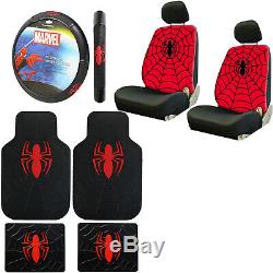 9PC Spiderman Car Truck Front Rear Floor Mats Seat Covers & Steering Wheel Cover