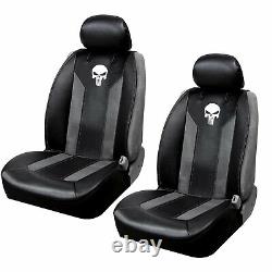 9PC White Skull Punisher Car Truck Floor Mats Seat Covers & Steering Wheel Cover