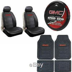 9pc GMC Car Truck Front Rear Rubber Floor Mats Seat Covers Steering Wheel Cover