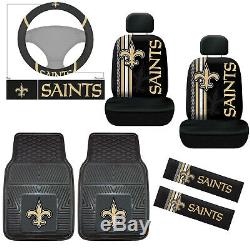 9pc NFL New Orleans Saints Car Seat Covers Floor Mats Steering Wheel Cover