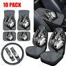 Animal Wolf Car Seat Covers Full Set With Floor Mats, Steering Wheel Covers 10pc