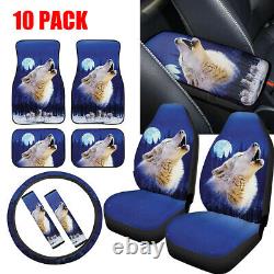 Animal Wolf Car Seat Covers Full Set with Floor Mats, Steering Wheel Covers 10PC