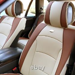 Beige Car Leatherette Seat Cushion Bucket Covers with Beige Steering Cover For Car