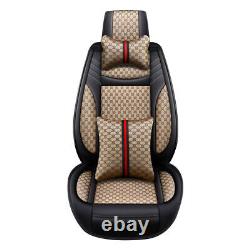 Beige Luxury PU Leather Car Seats Cover For Universal 5-Seats Auto +Cushions US