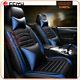 Black Blue Car Seat Covers Waterproof Pu Leather Steering Wheel Cover Full Set