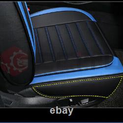 Black Blue Car Seat Covers Waterproof PU Leather Steering Wheel Cover Full Set
