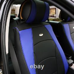 Black Blue Leatherette Seat Cushion Bucket Covers with Gray Steering Cover Sedan