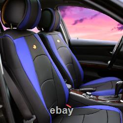 Black Blue Leatherette Seat Cushion Bucket Covers with Gray Steering Cover Sedan