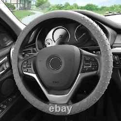 Black Blue Leatherette Seat Cushion Bucket Covers with Gray Steering Cover Sedan