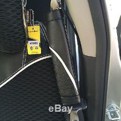 Black Car Seat Covers Steering Wheel Shift Knob Headrest Pillow Set 3D Style