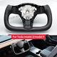 Black For Tesla Model 3/y 2017-2023 Nappa Leather Yoke Steering Wheel Witho Heated