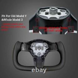 Black For Tesla Model 3/Y 2017-2023 Nappa leather Yoke Steering Wheel witho Heated