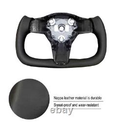 Black For Tesla Model 3/Y 2017-2023 Nappa leather Yoke Steering Wheel witho Heated