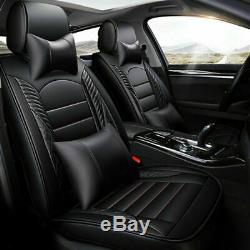 Black Luxury Car Seat Front+Rear+Steering Wheel Covers Full Set Cushion 5-Seats