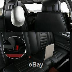 Black Luxury Car Seat Front+Rear+Steering Wheel Covers Full Set Cushion 5-Seats