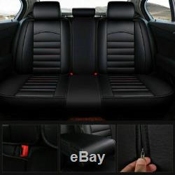 Black Luxury Car Seat Front+Rear+Steering Wheel Covers Full Set Cushion 5-Seats