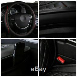 Black Luxury Car Seat Front+Rear+Steering Wheel Covers Full Set Cushion 5-Seats