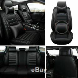 Black Luxury Car Seat Front+Rear+Steering Wheel Covers Full Set Cushion 5-Seats