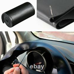 Black PU Leather DIY Car Steering Wheel Cover 38cm With Needles and Thread New