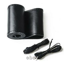 Black PU Leather DIY Car Steering Wheel Cover 38cm With Needles and Thread New