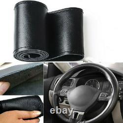 Black PU Leather DIY Car Steering Wheel Cover 38cm With Needles and Thread New