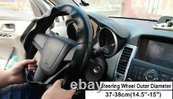 Black PU Leather DIY Car Steering Wheel Cover 38cm With Needles and Thread New