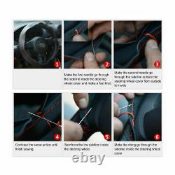 Black PU Leather DIY Car Steering Wheel Cover 38cm With Needles and Thread New
