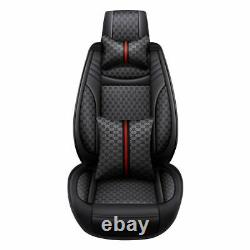 Black PU Leather&Linen Car Seat Cover Cushion Set Universal 5-Seat Front Rear