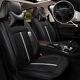 Black Pu Leather Linen Full Car Seat Steering Wheel Cover 5 Seats Cushion Pillow