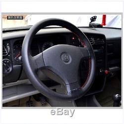 Black+Red Genuine Leather DIY Car Steering Wheel Cover With Needles and Thread
